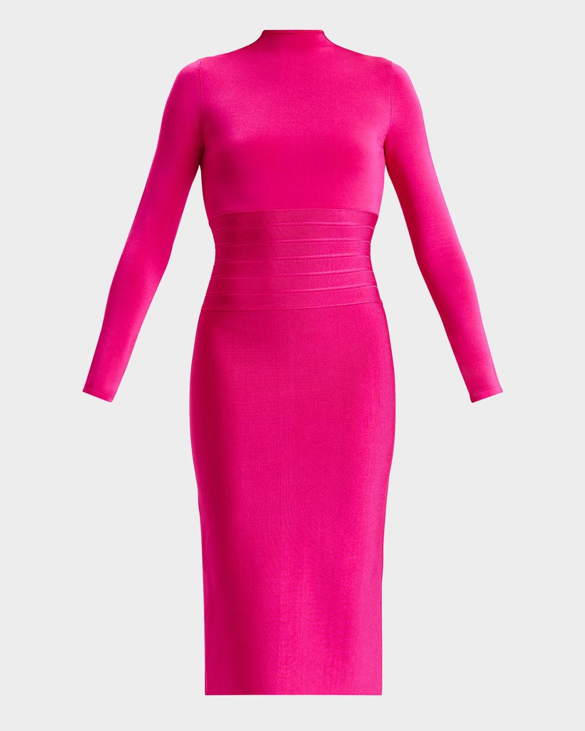 freya bandage-waist long-sleeve midi dress