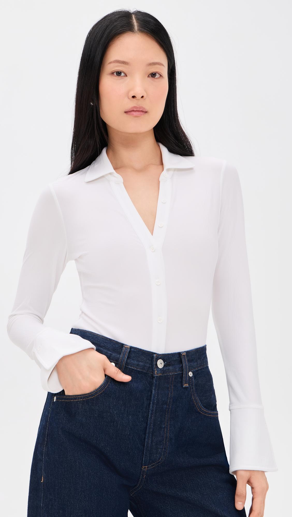 freya fitted button down thong bodysuit