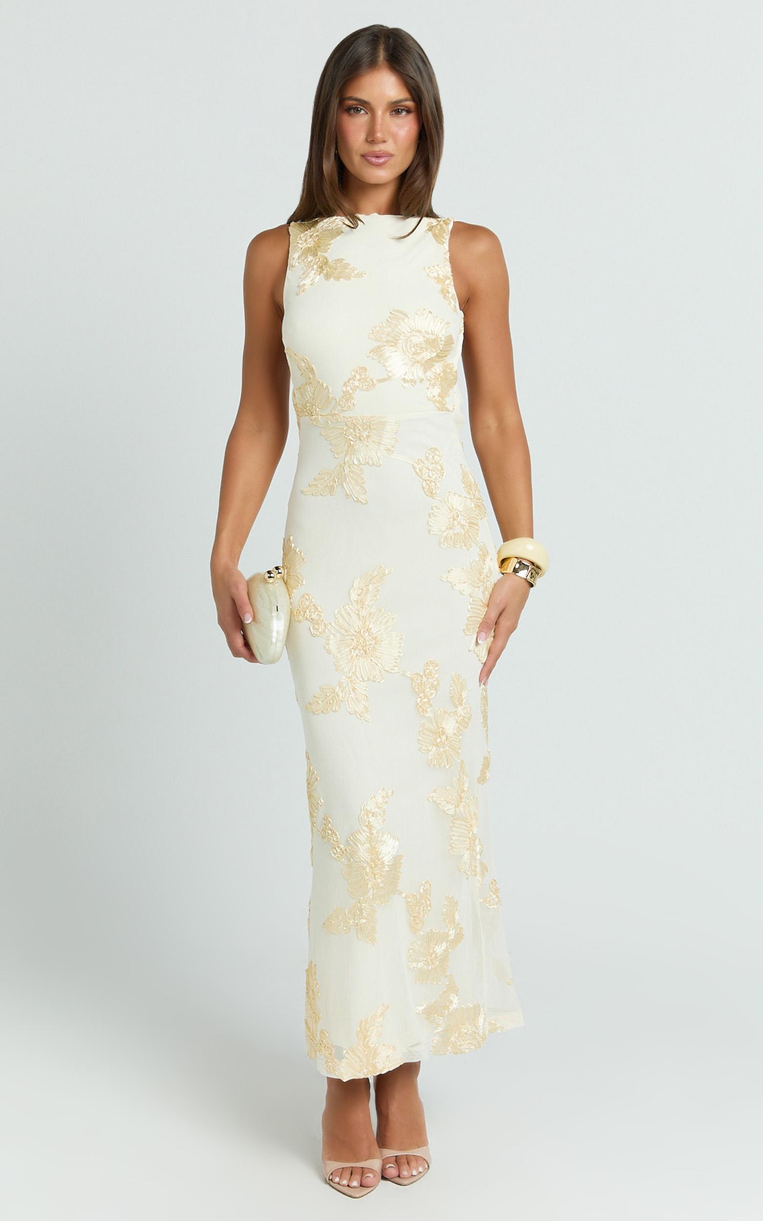 freya maxi dress - boat neck backless dress in yellow