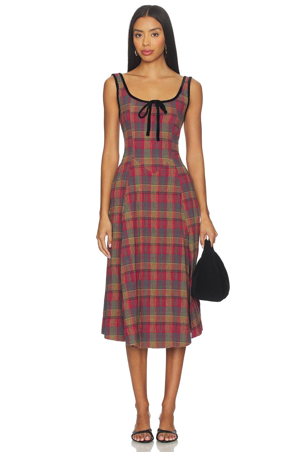 freya plaid midi dress