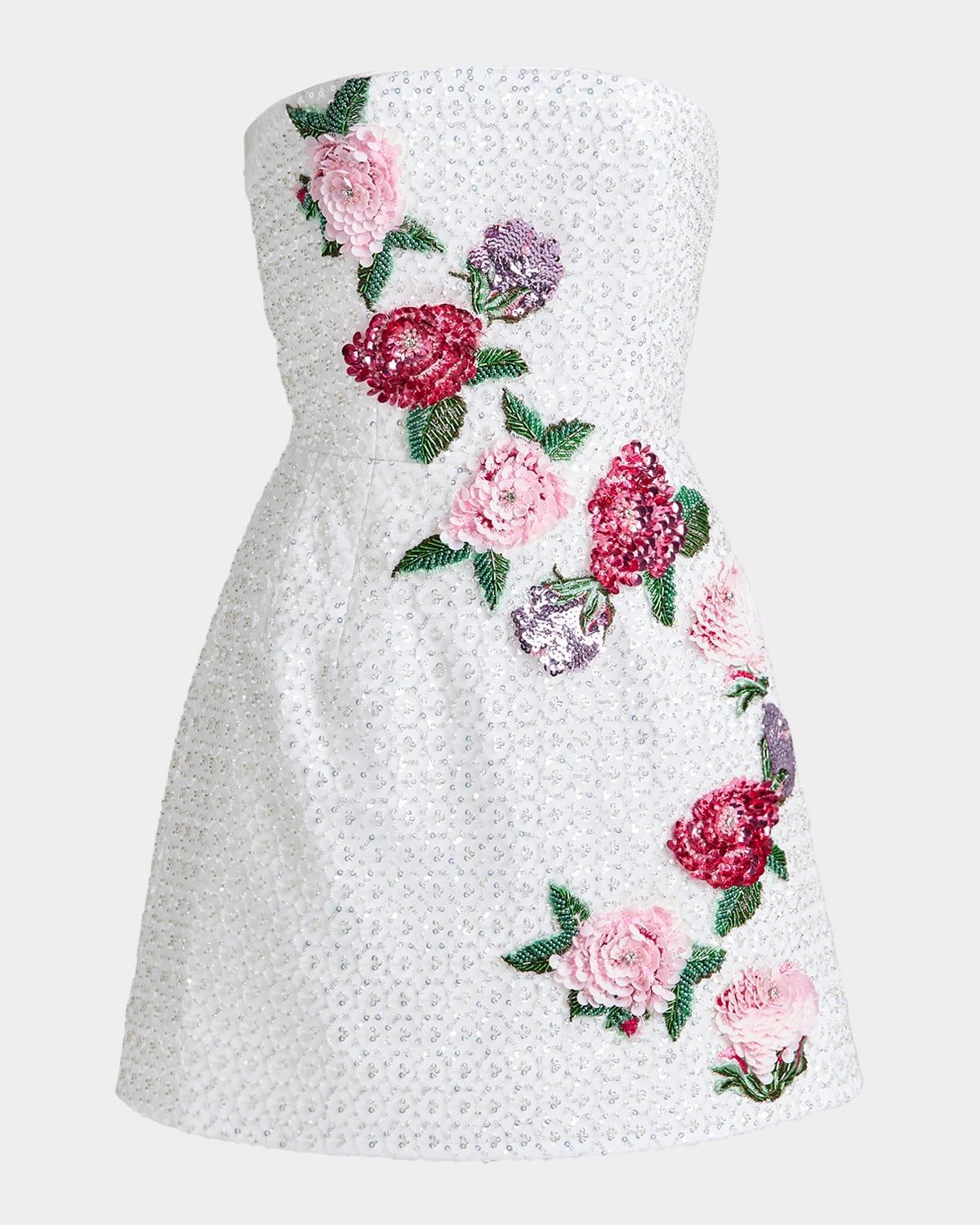 frida beaded floral appliqué mini dress