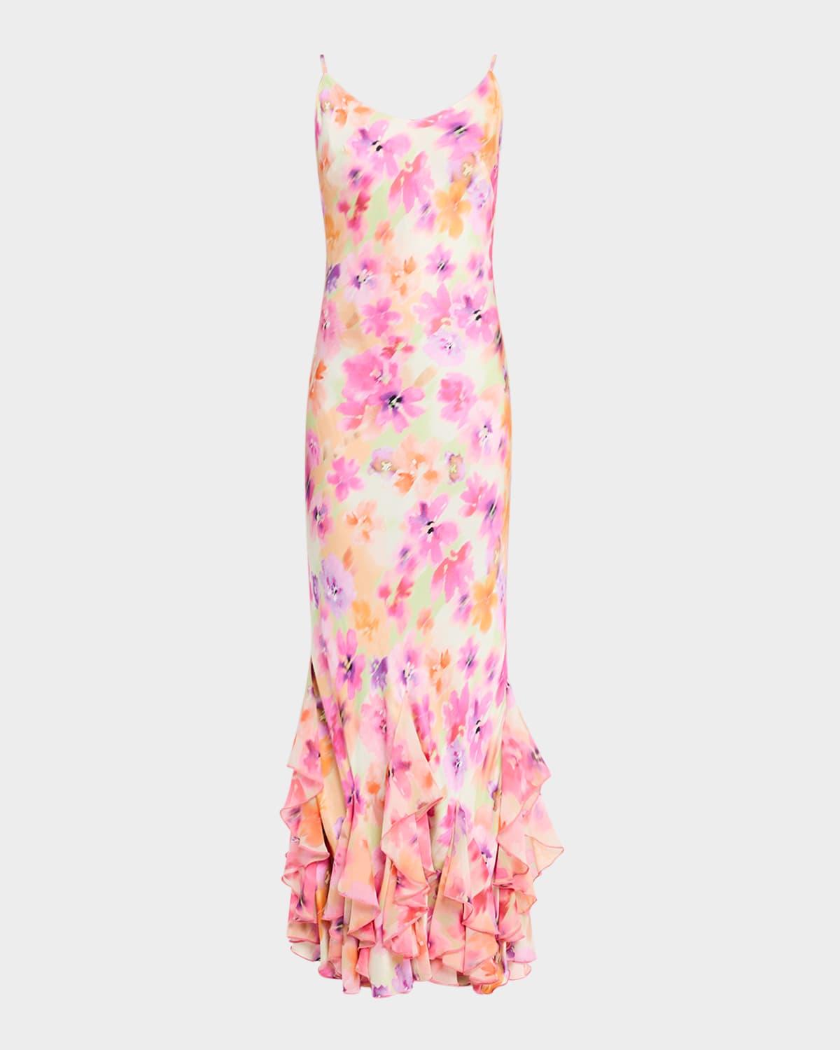 frida floral ruffled slip dress
