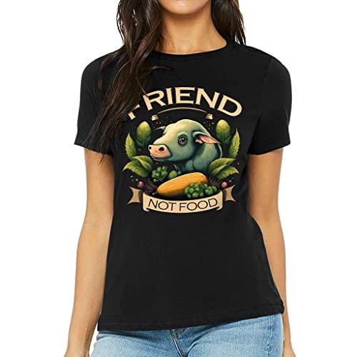 friend not food women's t-shirt - cartoon t-shirt - cute relaxed tee - black, l