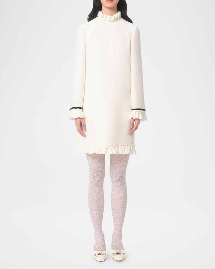 frill high neck contrast trim mini dress