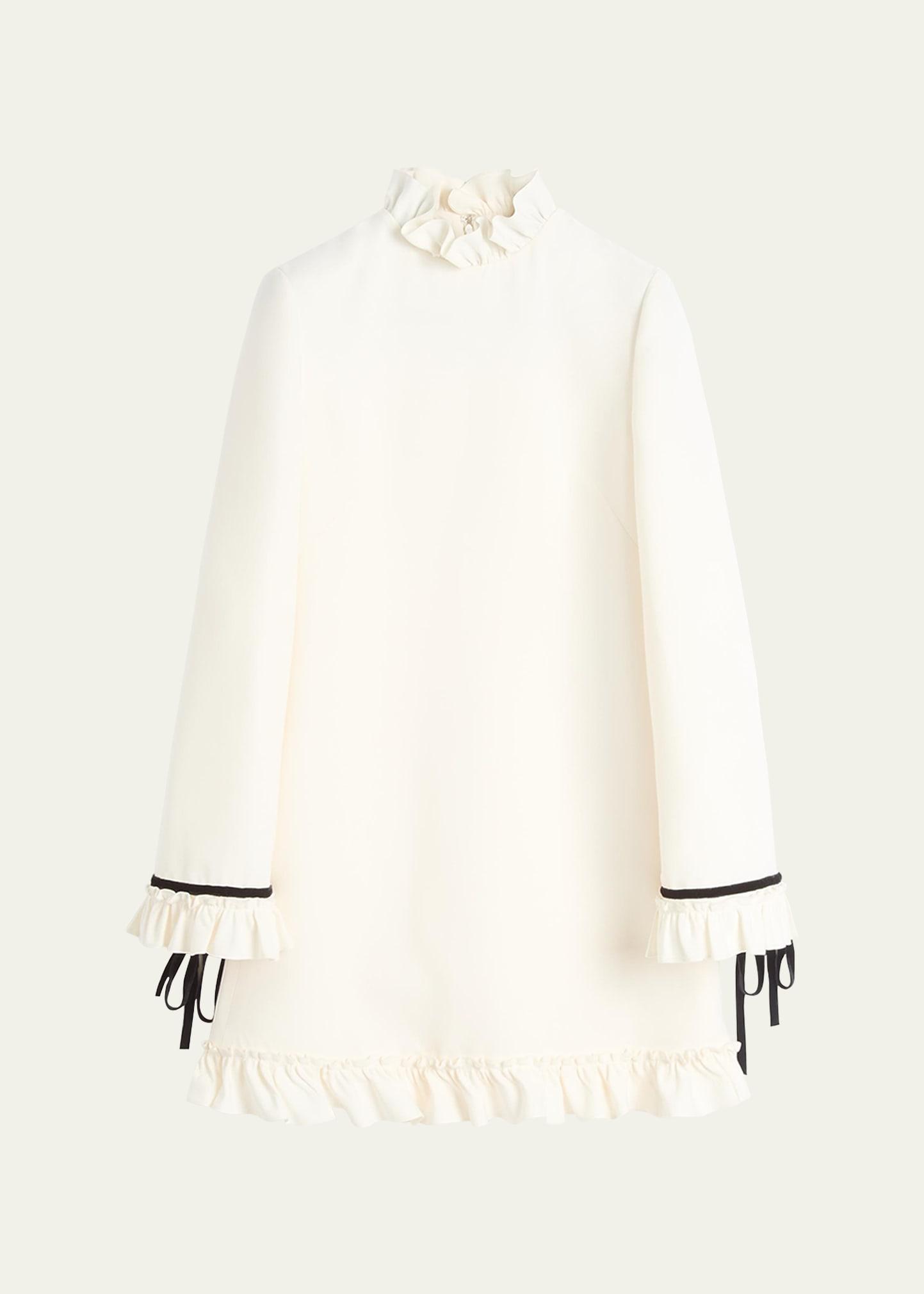 frill high neck contrast trim mini dress