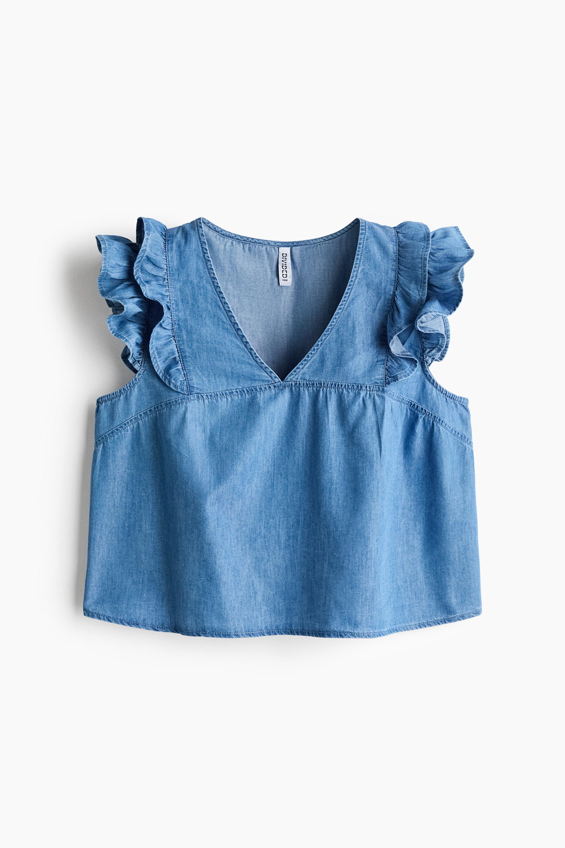 frill-trimmed cotton poplin top