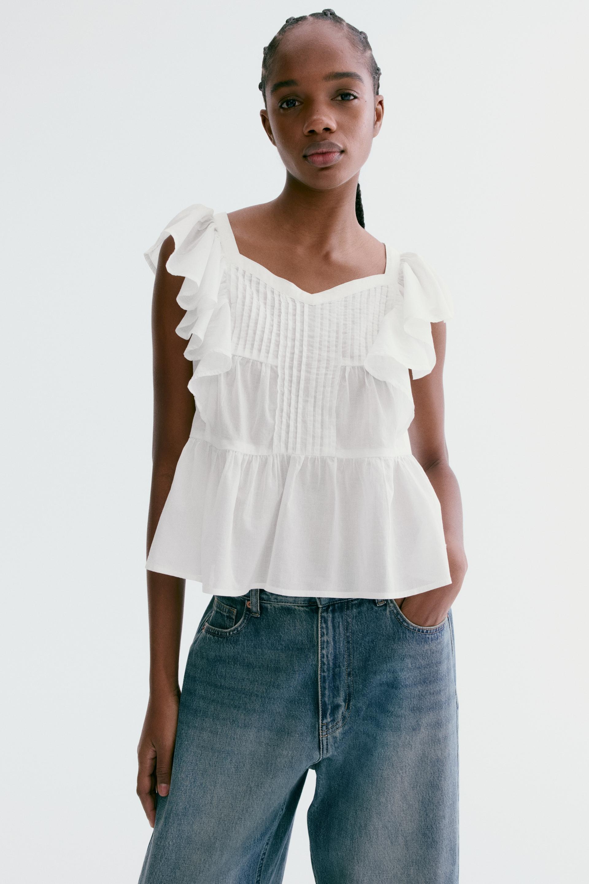 frill-trimmed cotton top