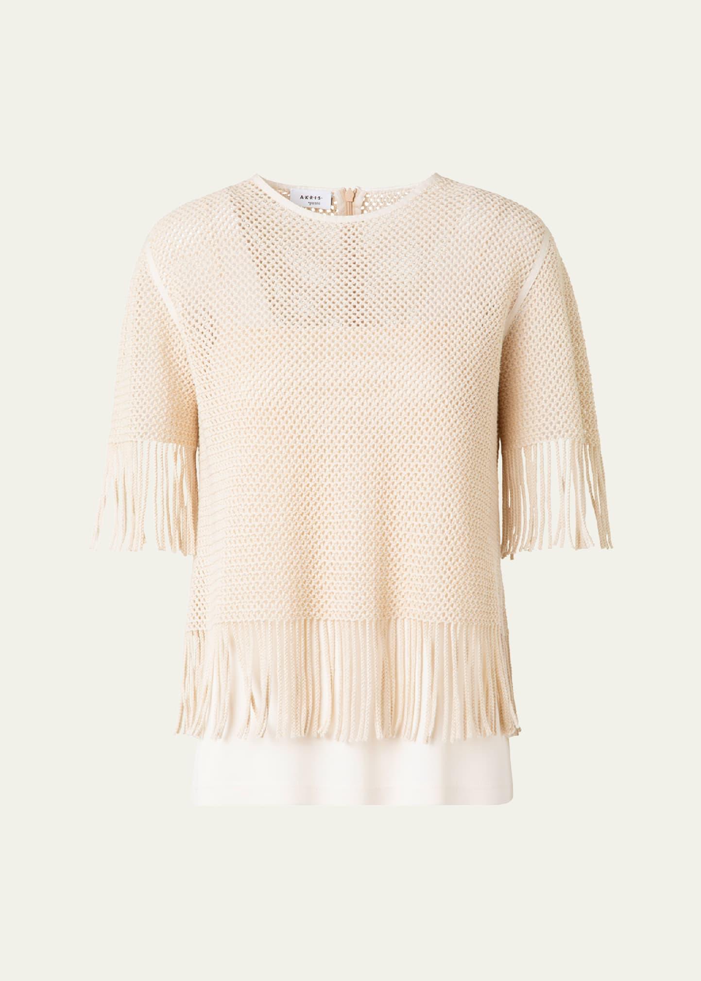 fringe cotton mesh blouse