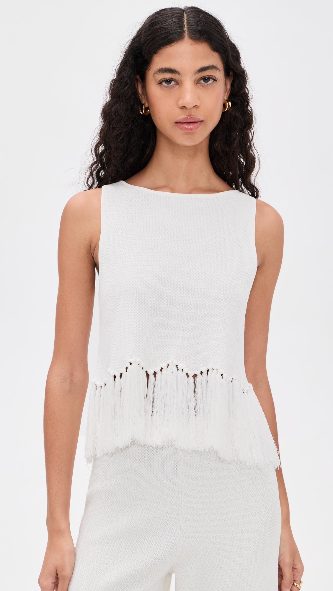 fringe detailed sleeveless knit top