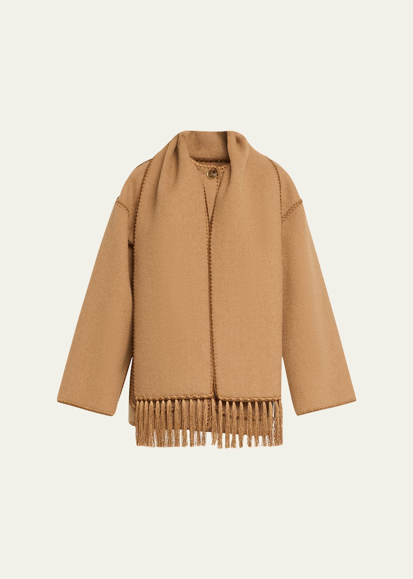 fringe embroidered scarf wool jacket