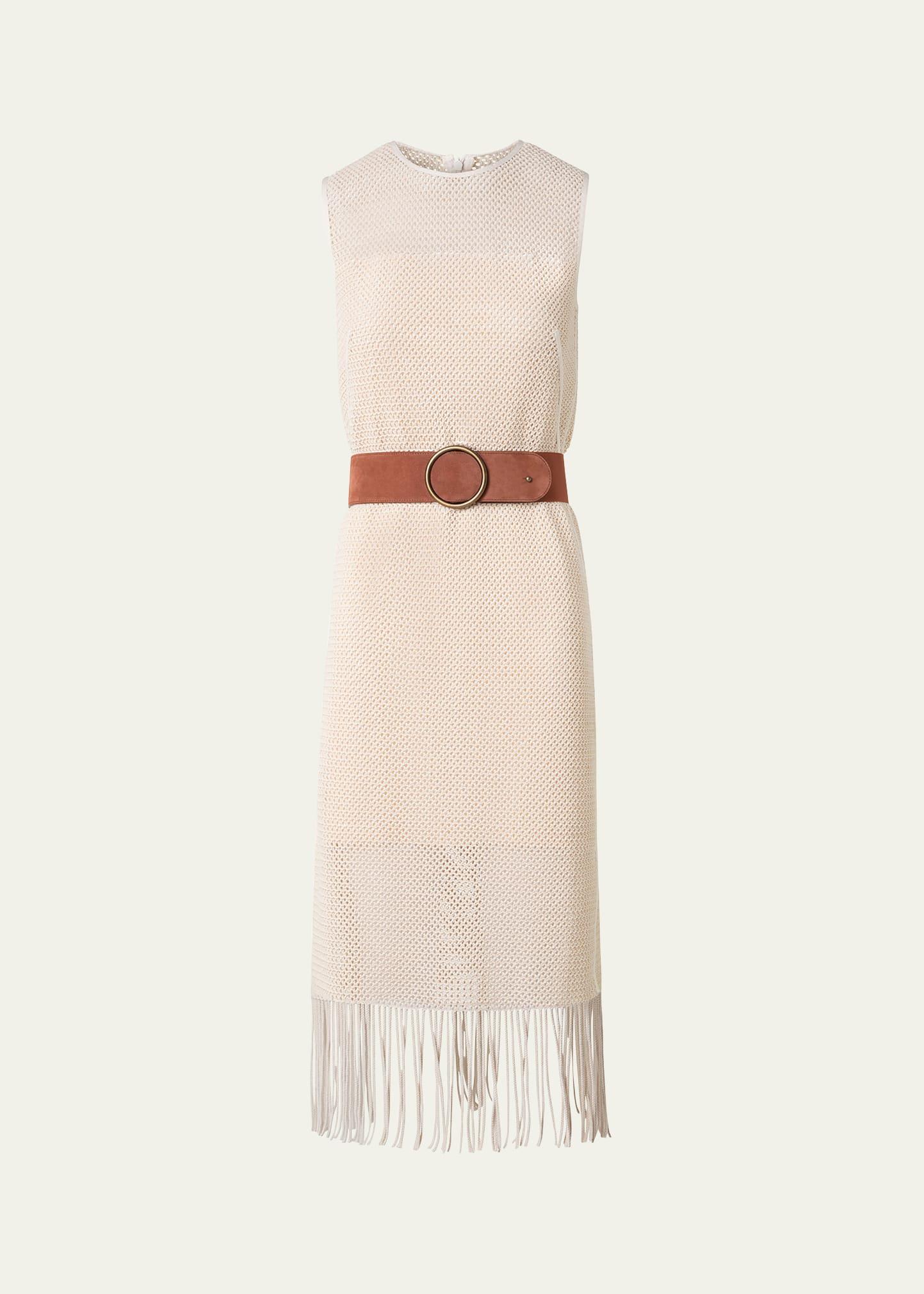 fringe mesh midi dress