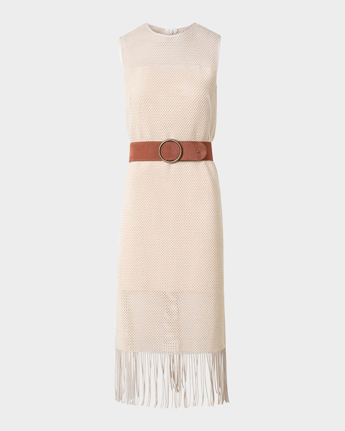 fringe mesh midi dress