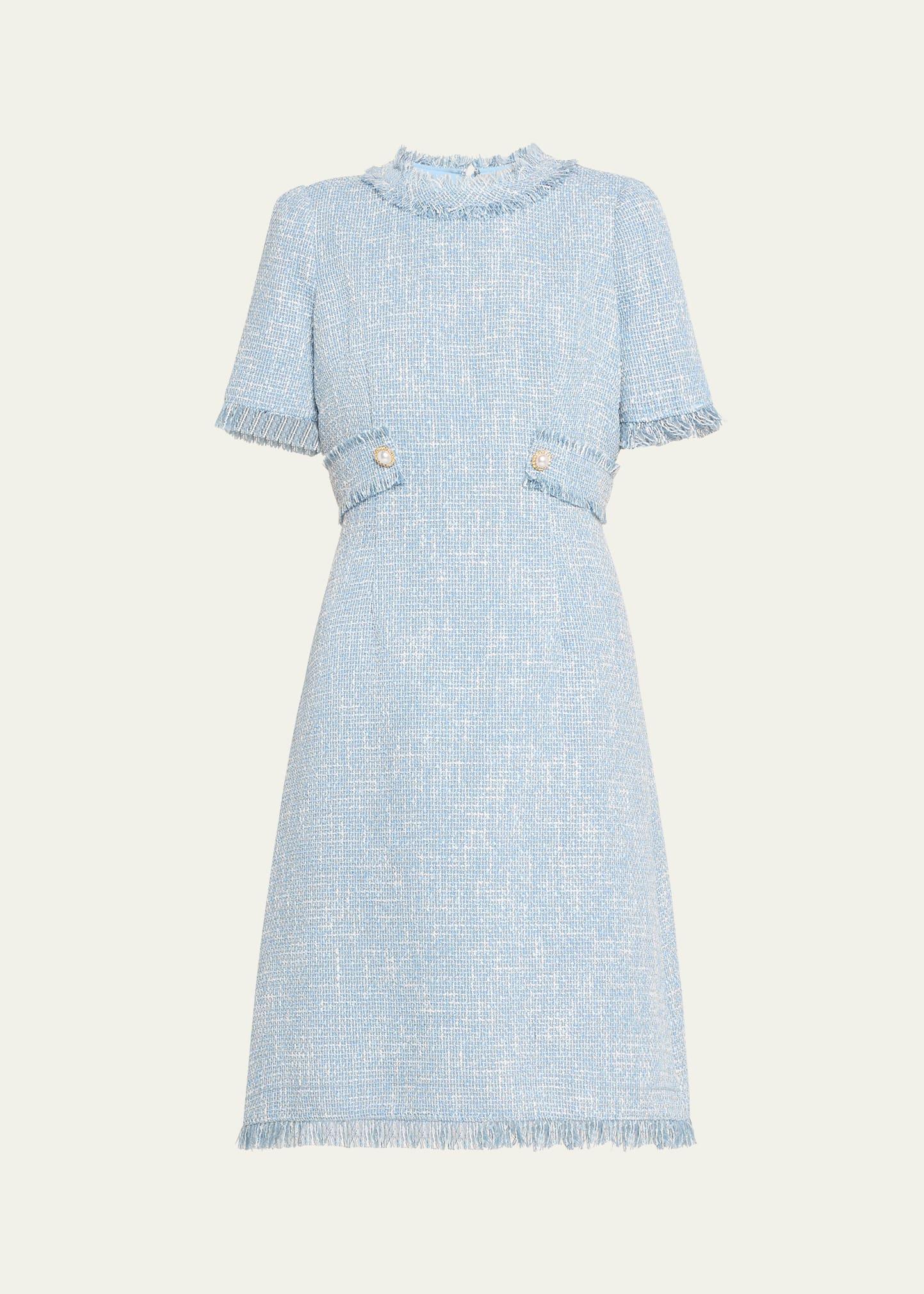fringe-trim boucle tweed dress