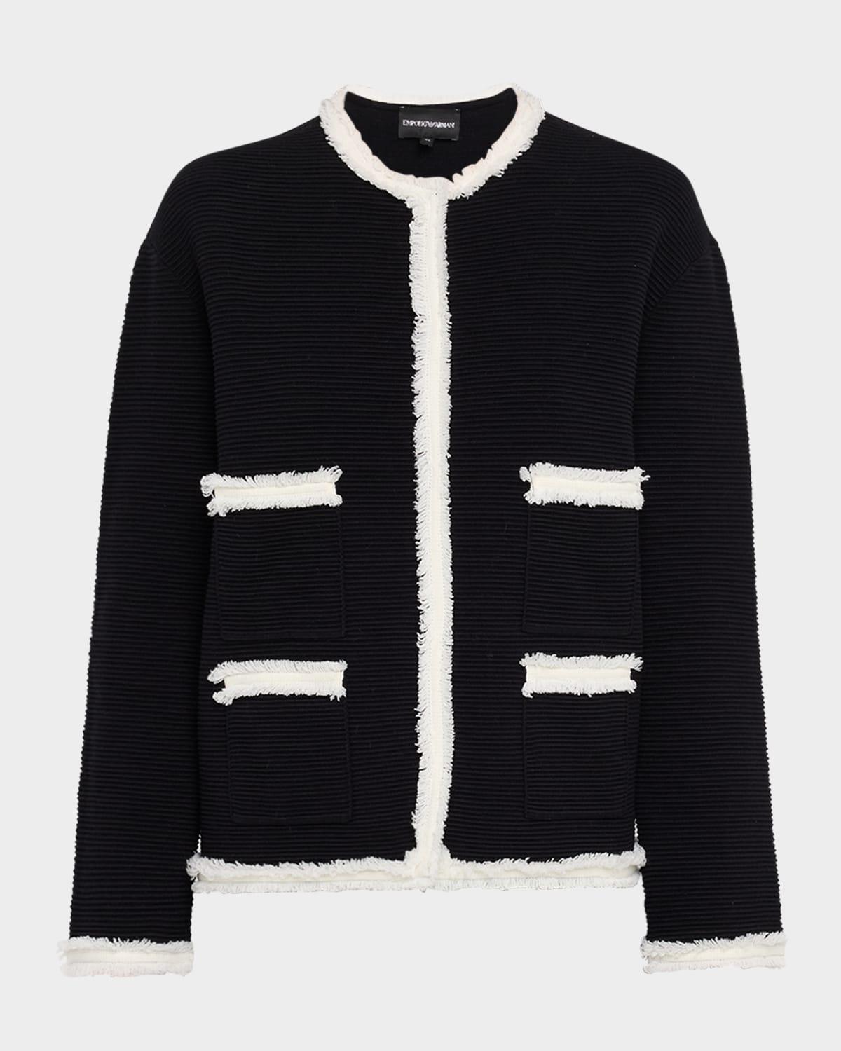 fringe-trim ottoman ribbed blazer