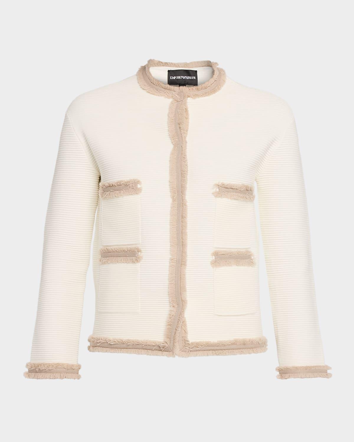 fringe-trim ottoman ribbed blazer