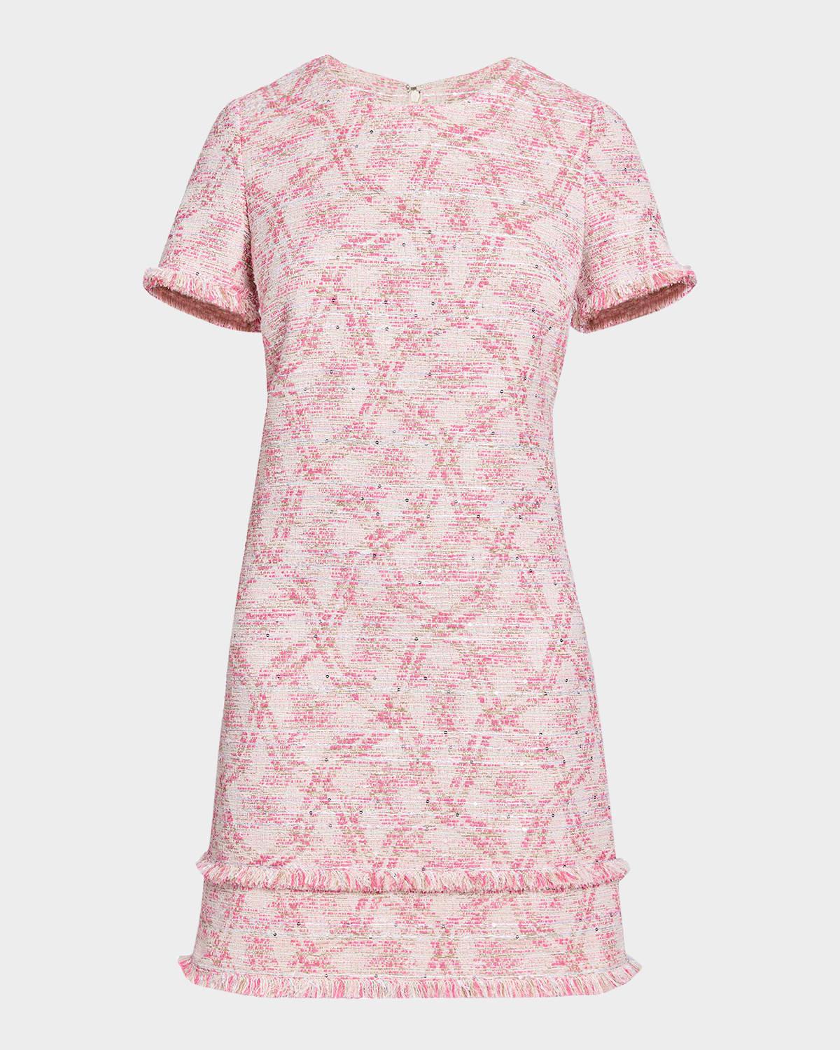 fringe-trim sequin tweed dress