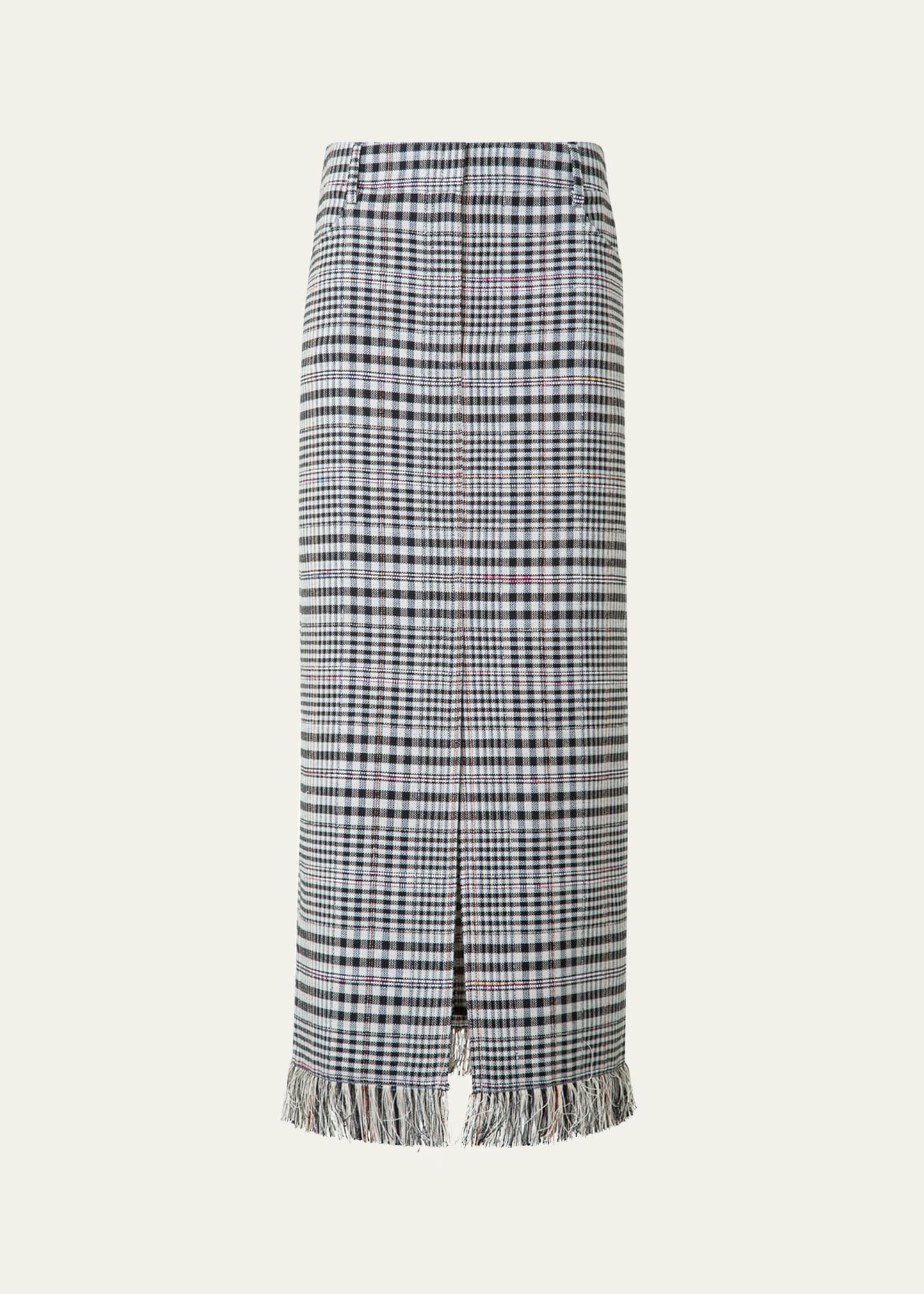 fringed check cotton-blend midi skirt