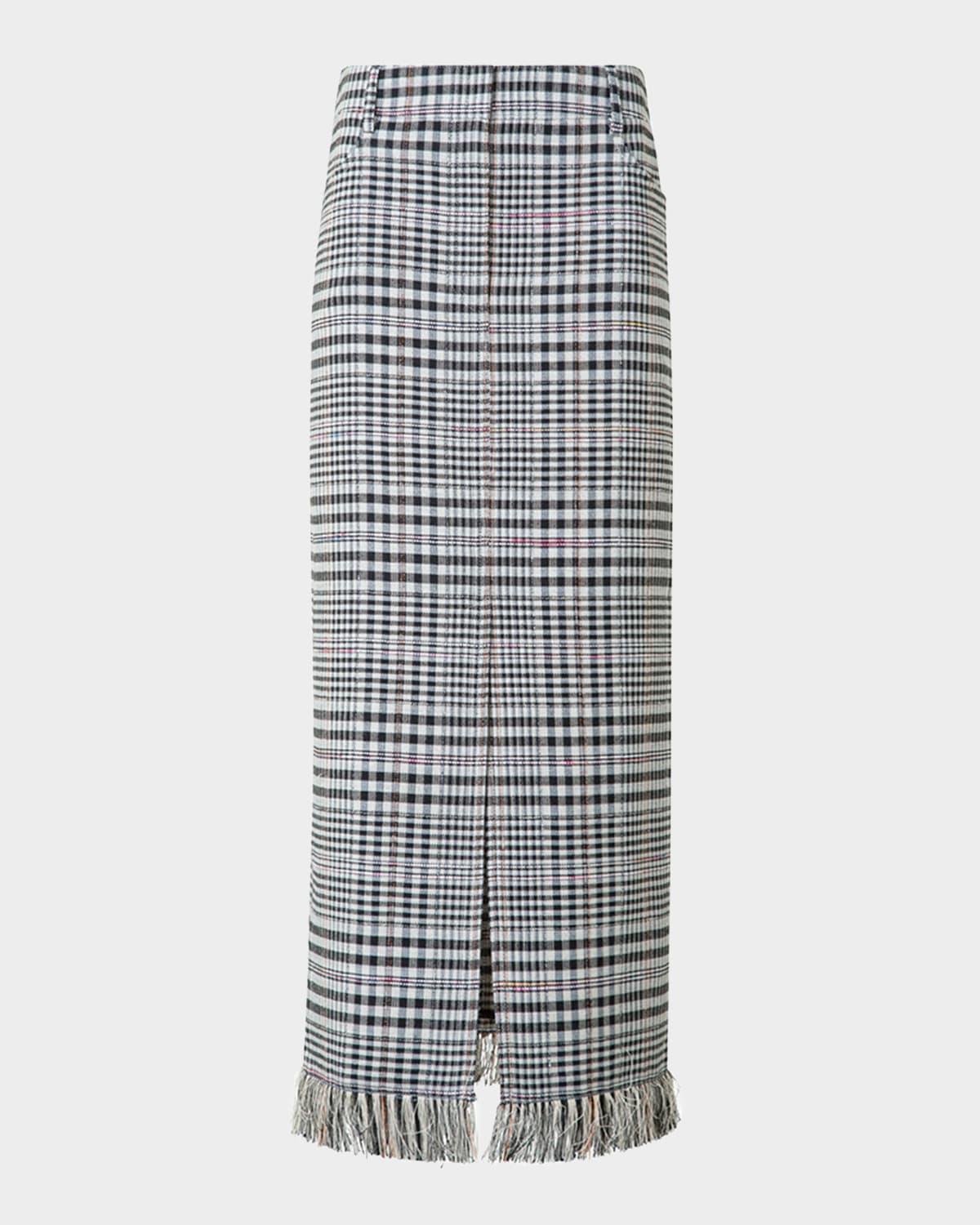 fringed check cotton-blend midi skirt