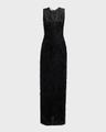 fringed jacquard column gown