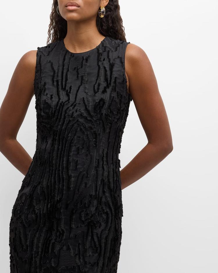 fringed jacquard column gown
