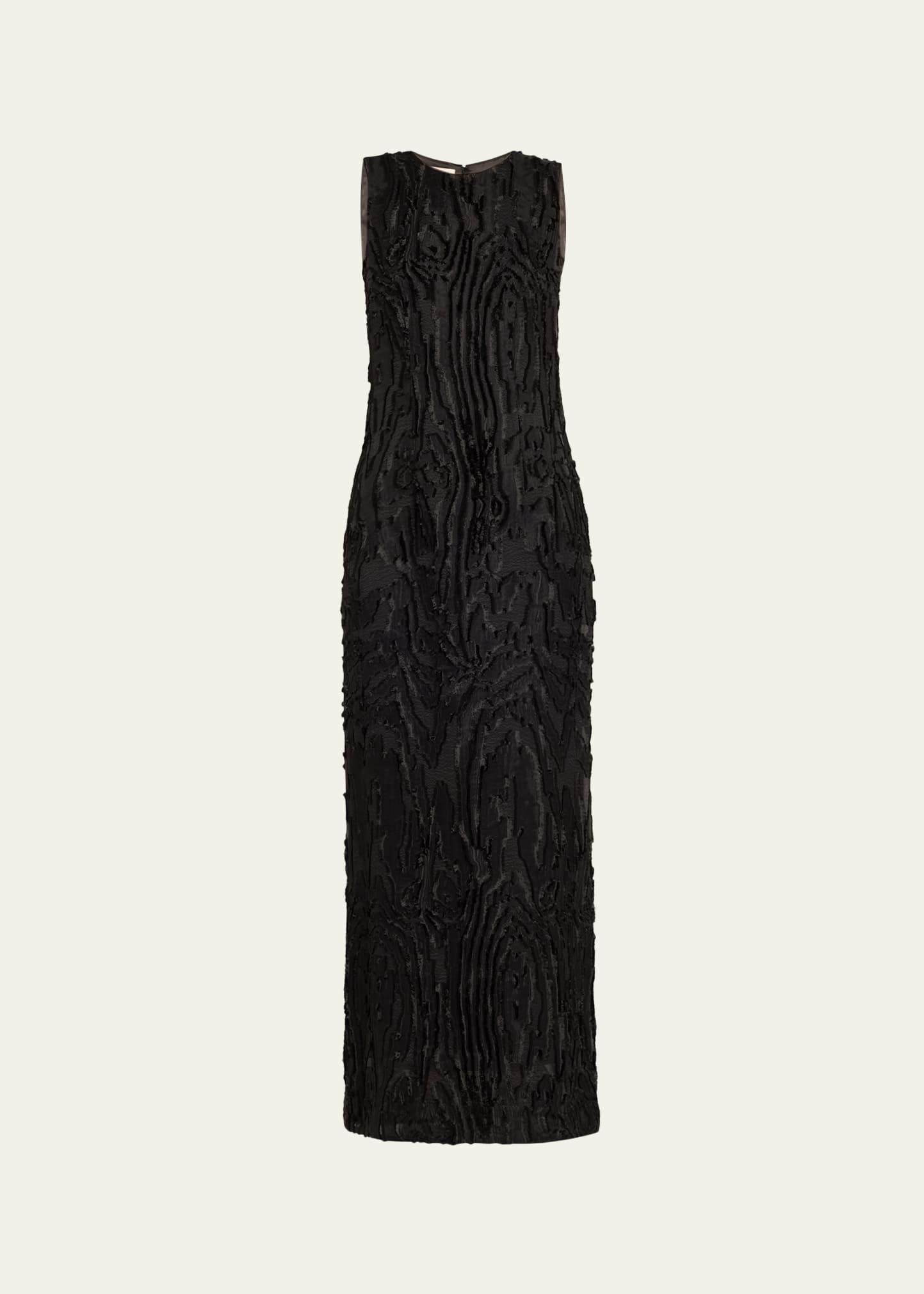 fringed jacquard column gown