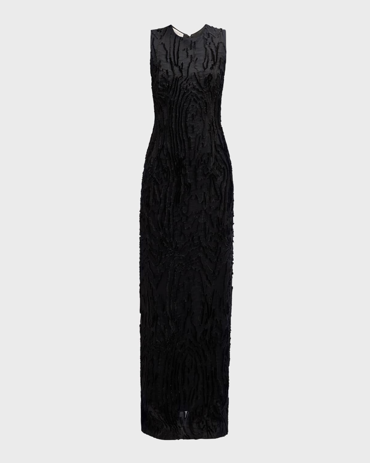 fringed jacquard column gown