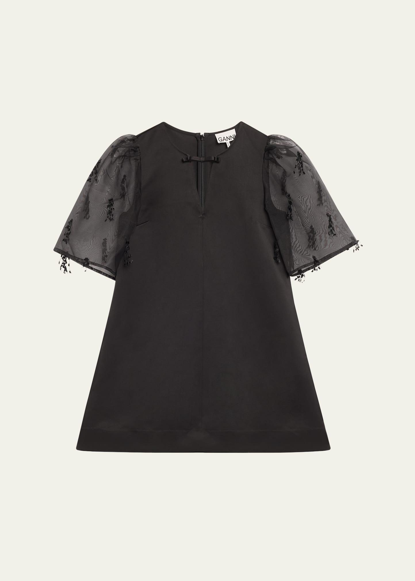 fringed organza mini shift dress