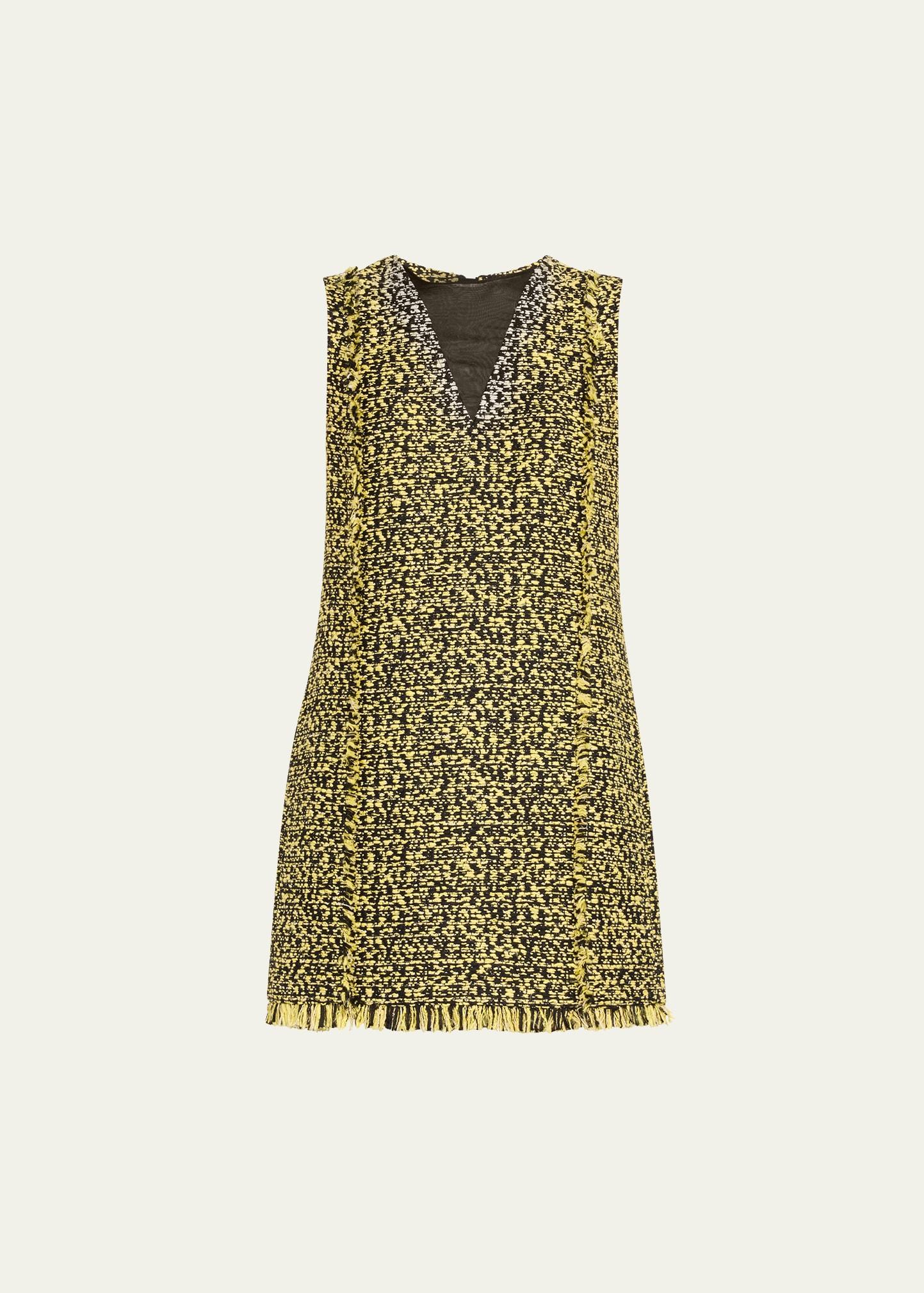 fringed tweed shift mini dress