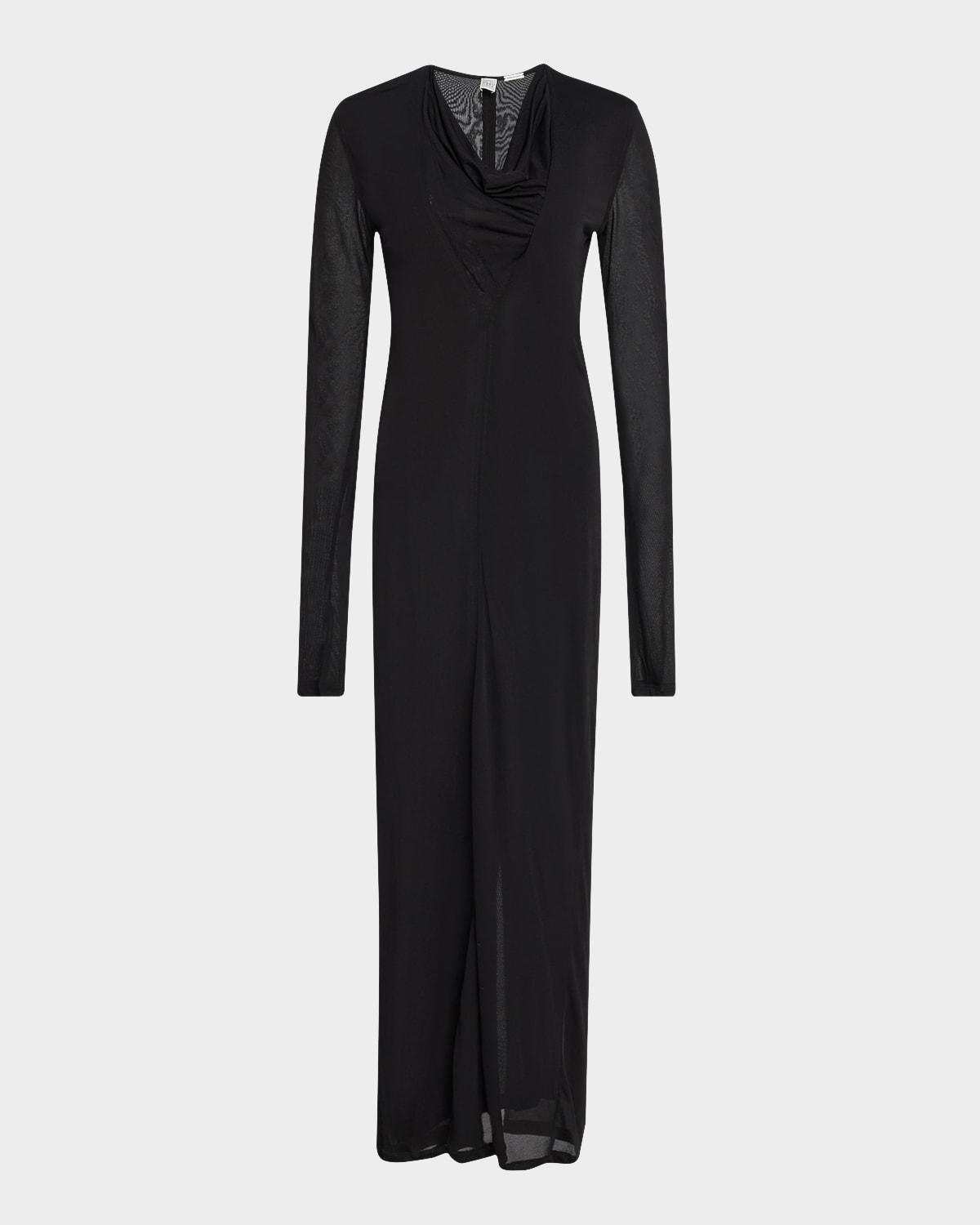 fringed v-neck long-sleeve maxi dress