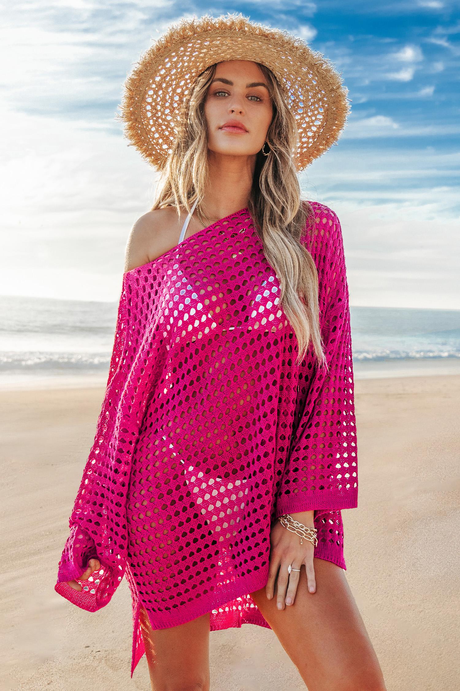 fuchsia long sleeve cover-up top - l