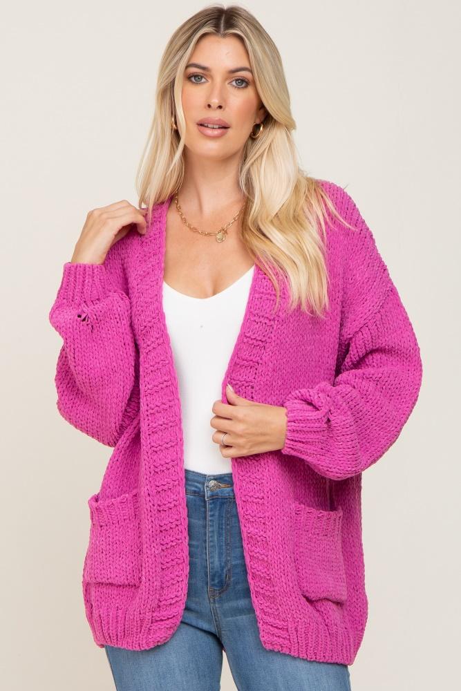 fuchsia oversized bubble sleeve cardigan
