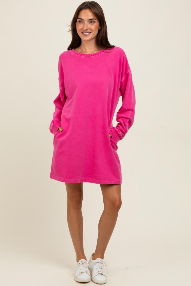 fuchsia oversized long sleeve t-shirt dress