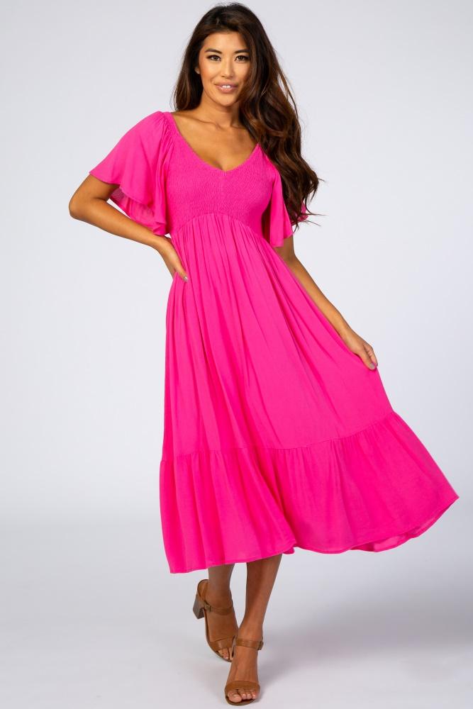 fuchsia smocked ruffle dress
