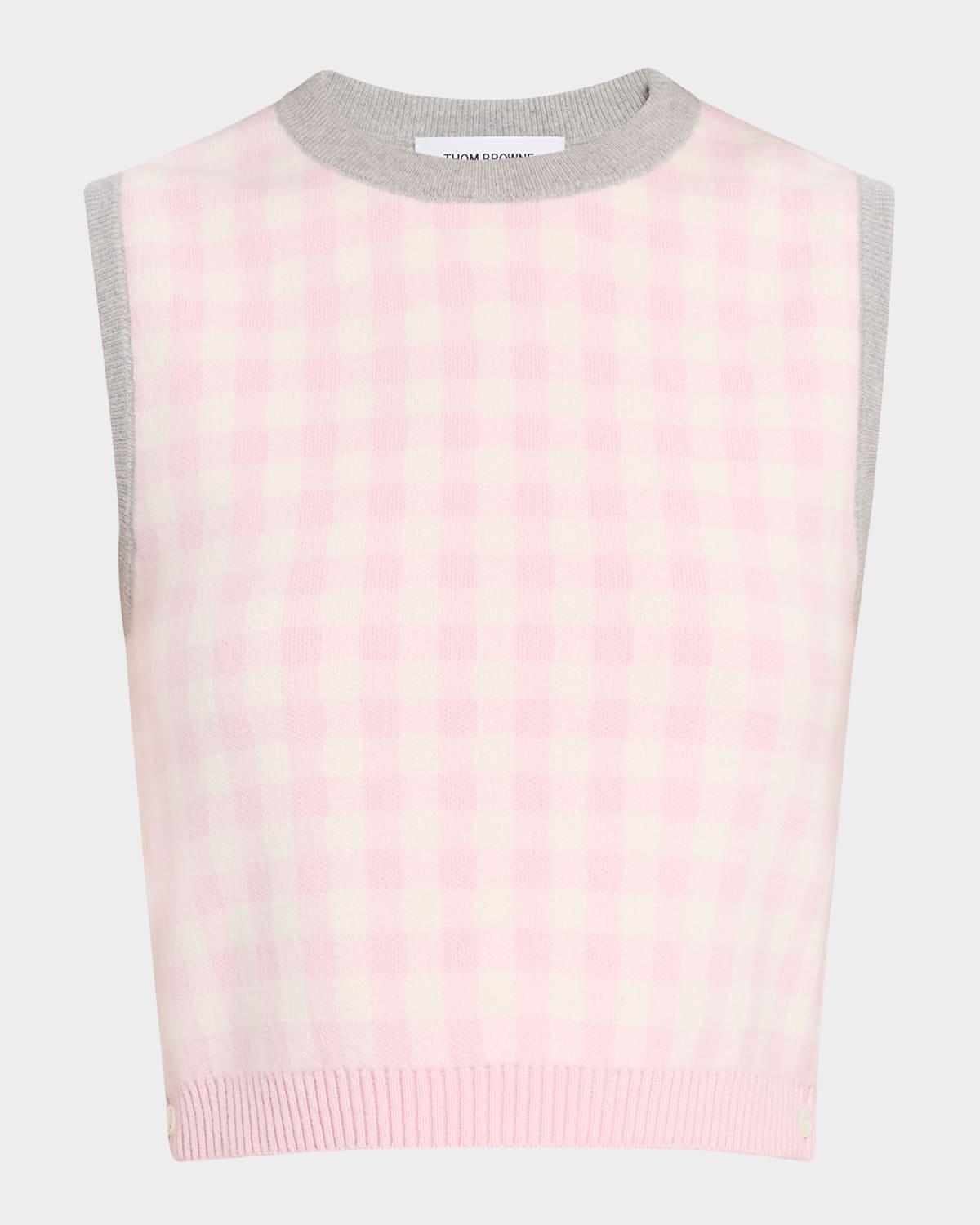 fun mix gingham check jacquard crop tank sweater