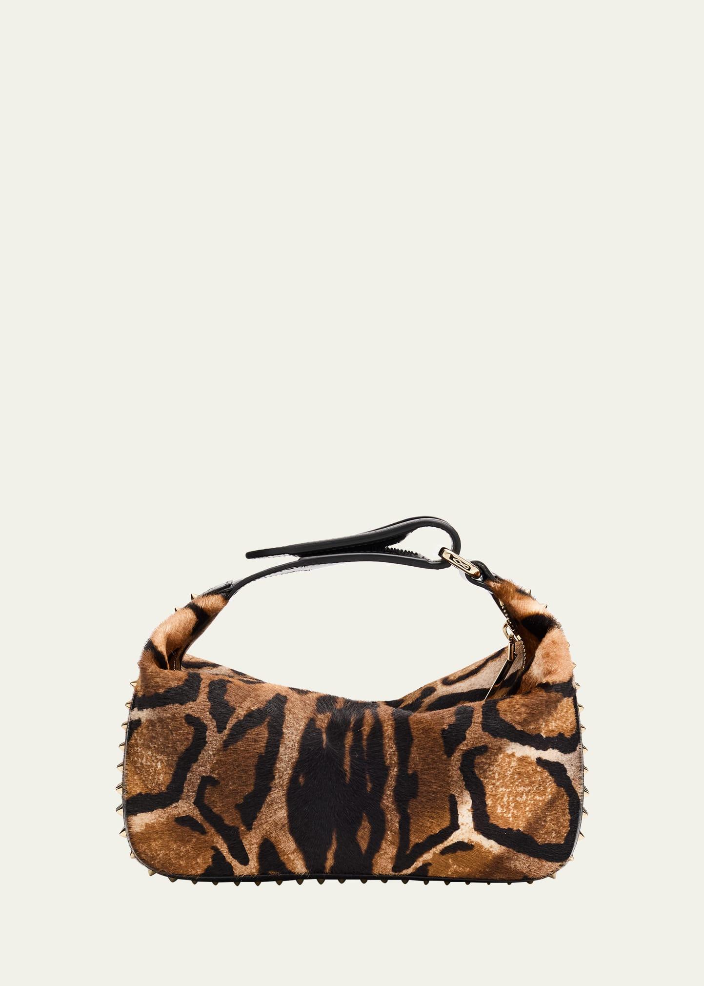 funky top-handle bag in bengali-print calf hair