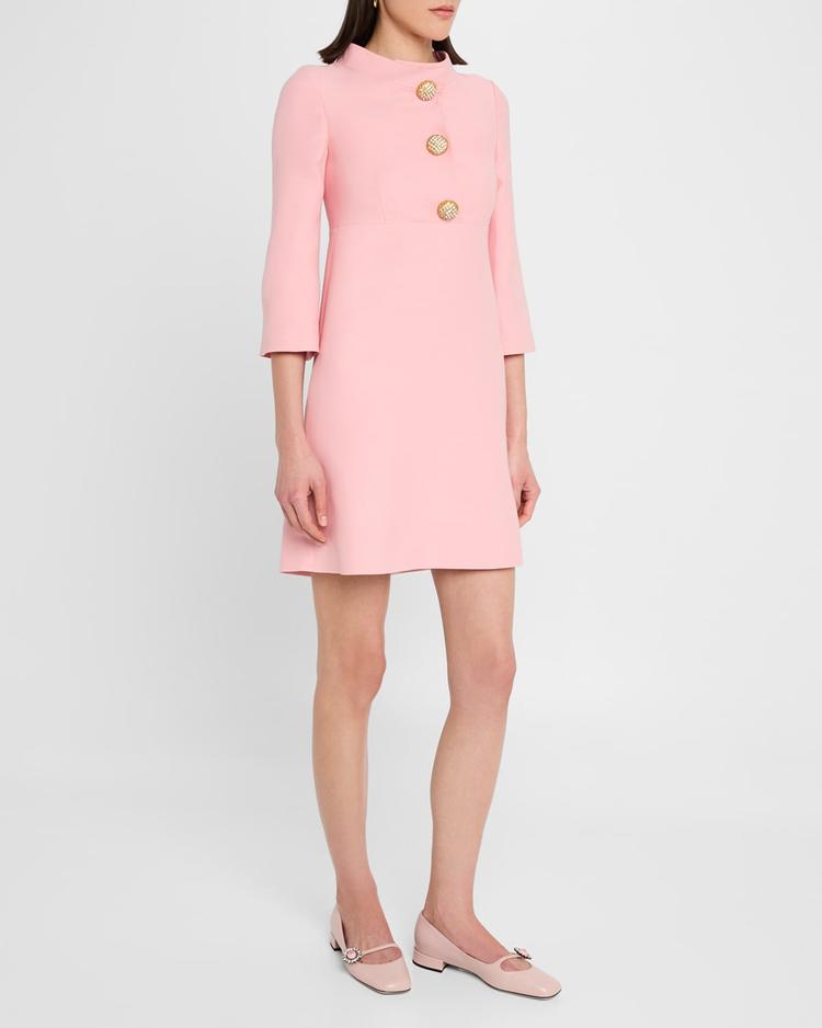 funnel-neck crystal button mini dress