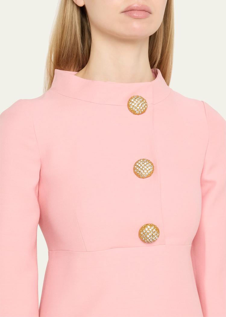 funnel-neck crystal button mini dress