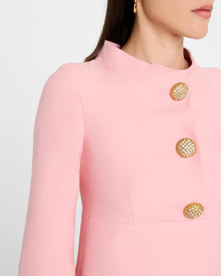 funnel-neck crystal button mini dress