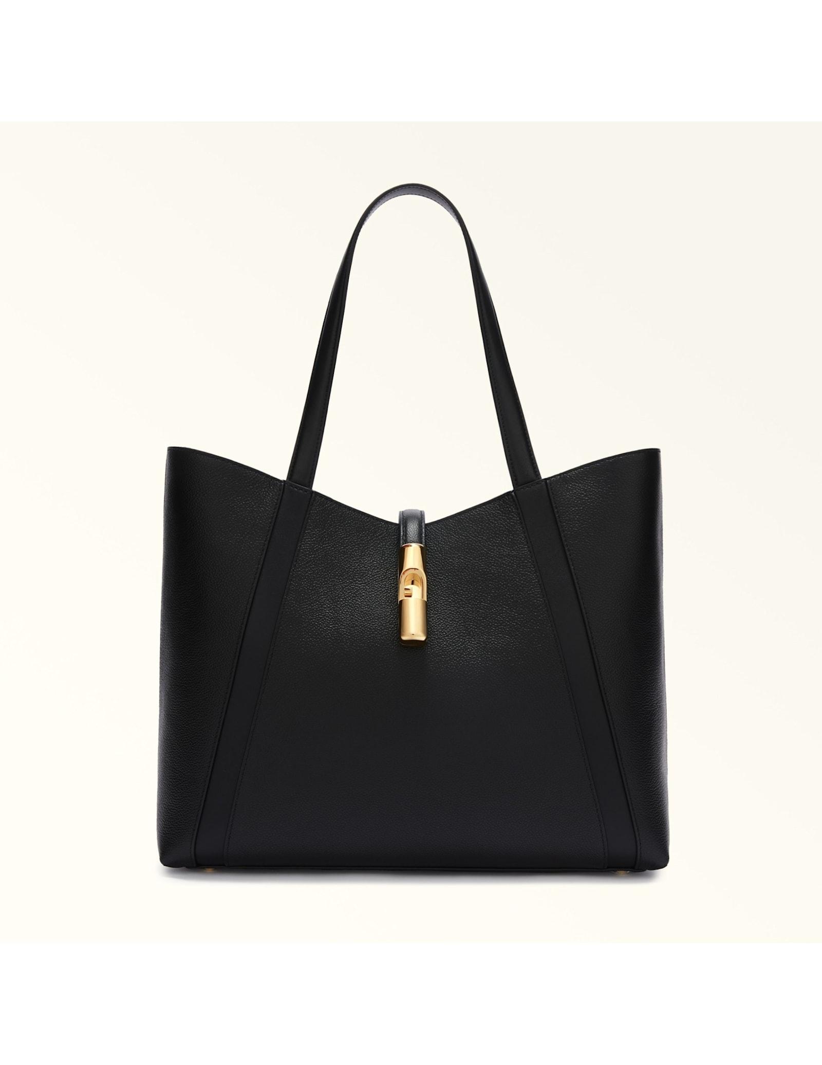 furla drop l leather tote bag, black