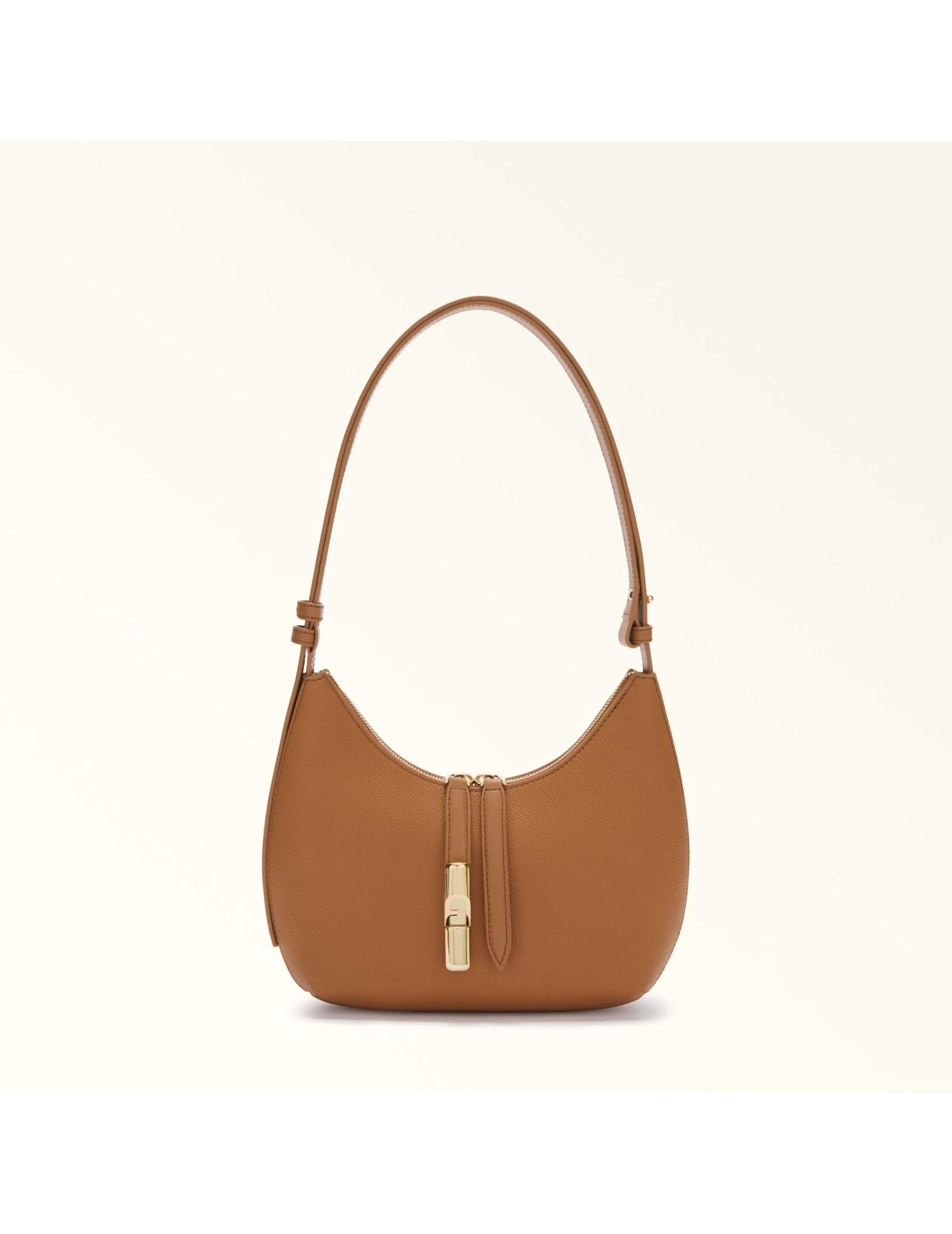 furla goccia s leather shoulder bag, brandy color