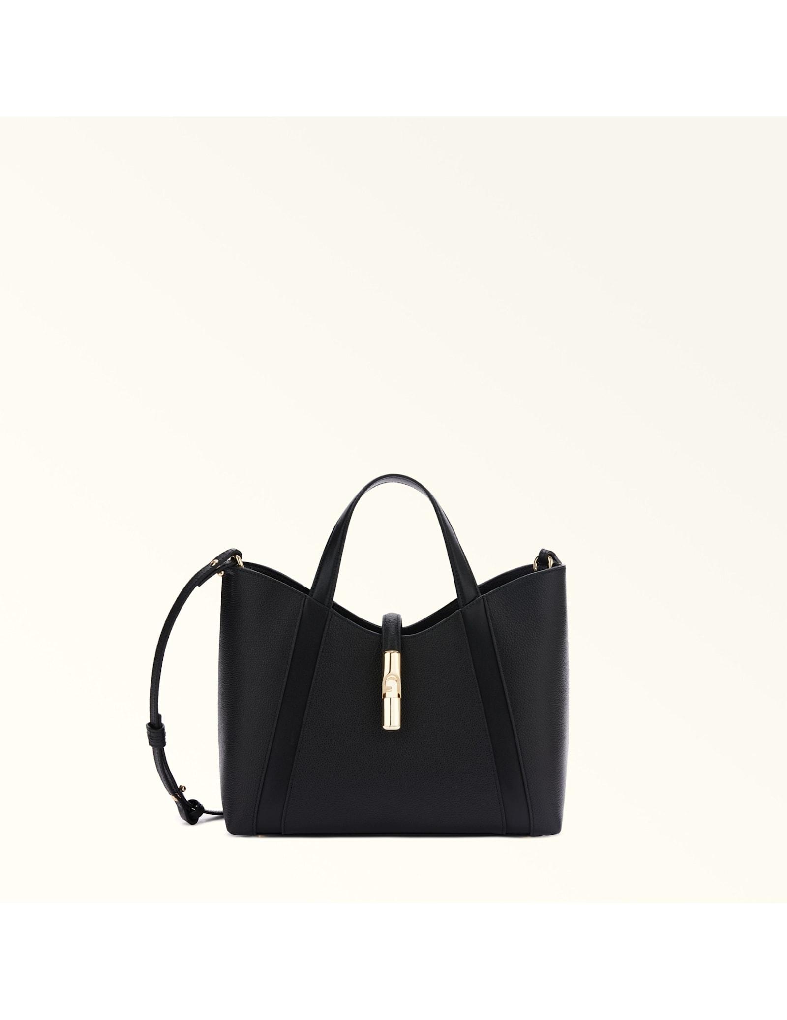 furla goccia s leather tote handbag, black