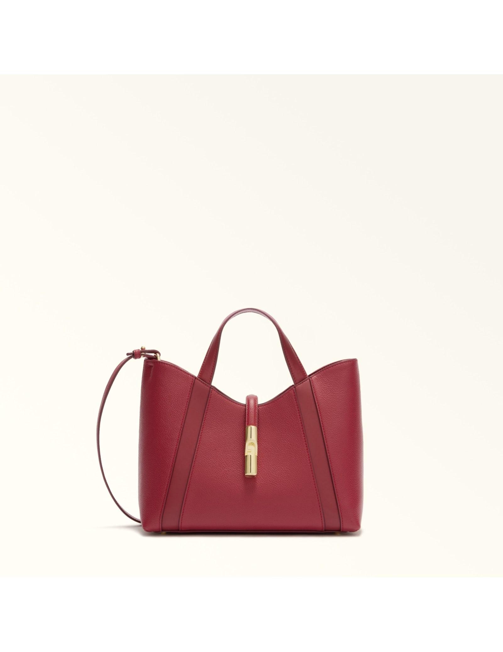 furla goccia s leather tote handbag, cherry color