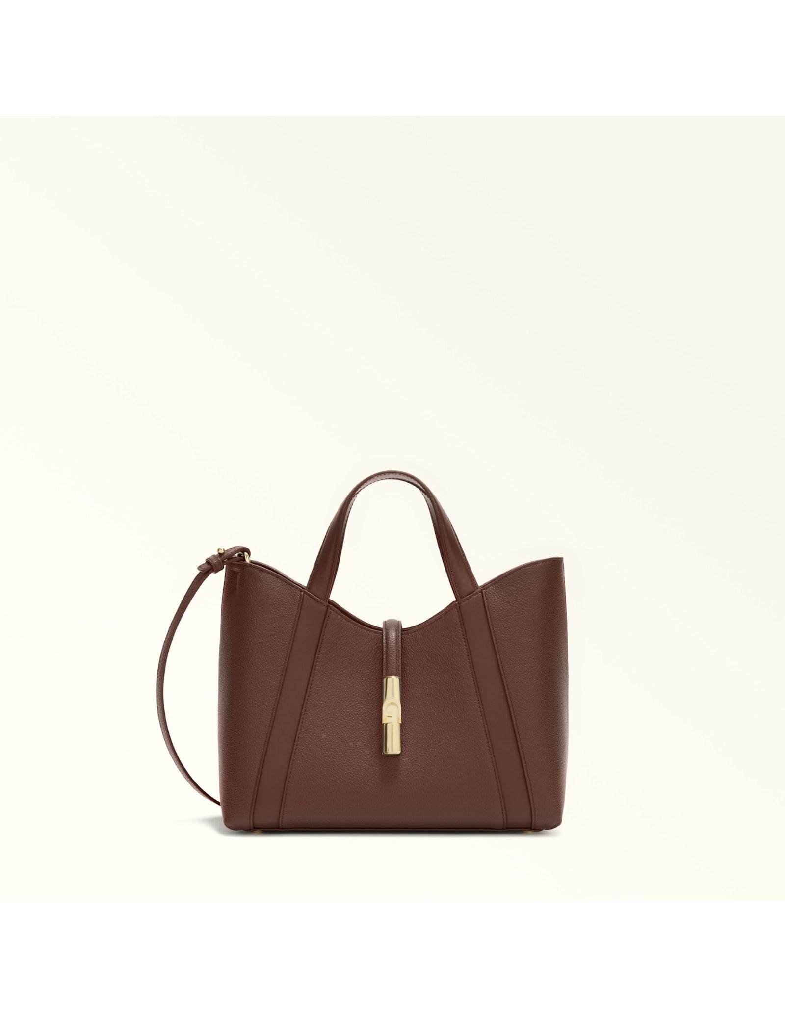 furla goccia s leather tote handbag, chocolate color