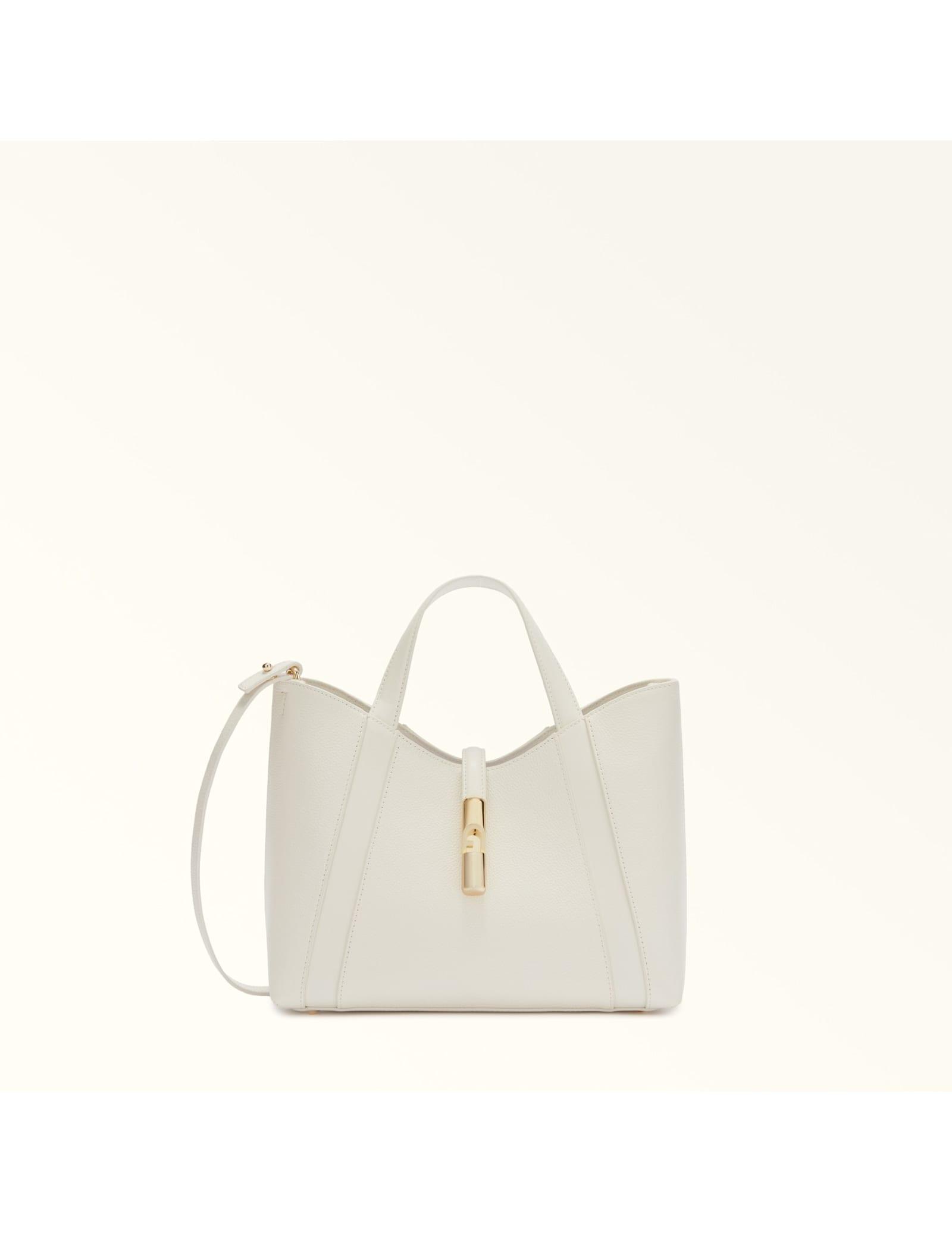furla goccia s tote leather handbag, cream color
