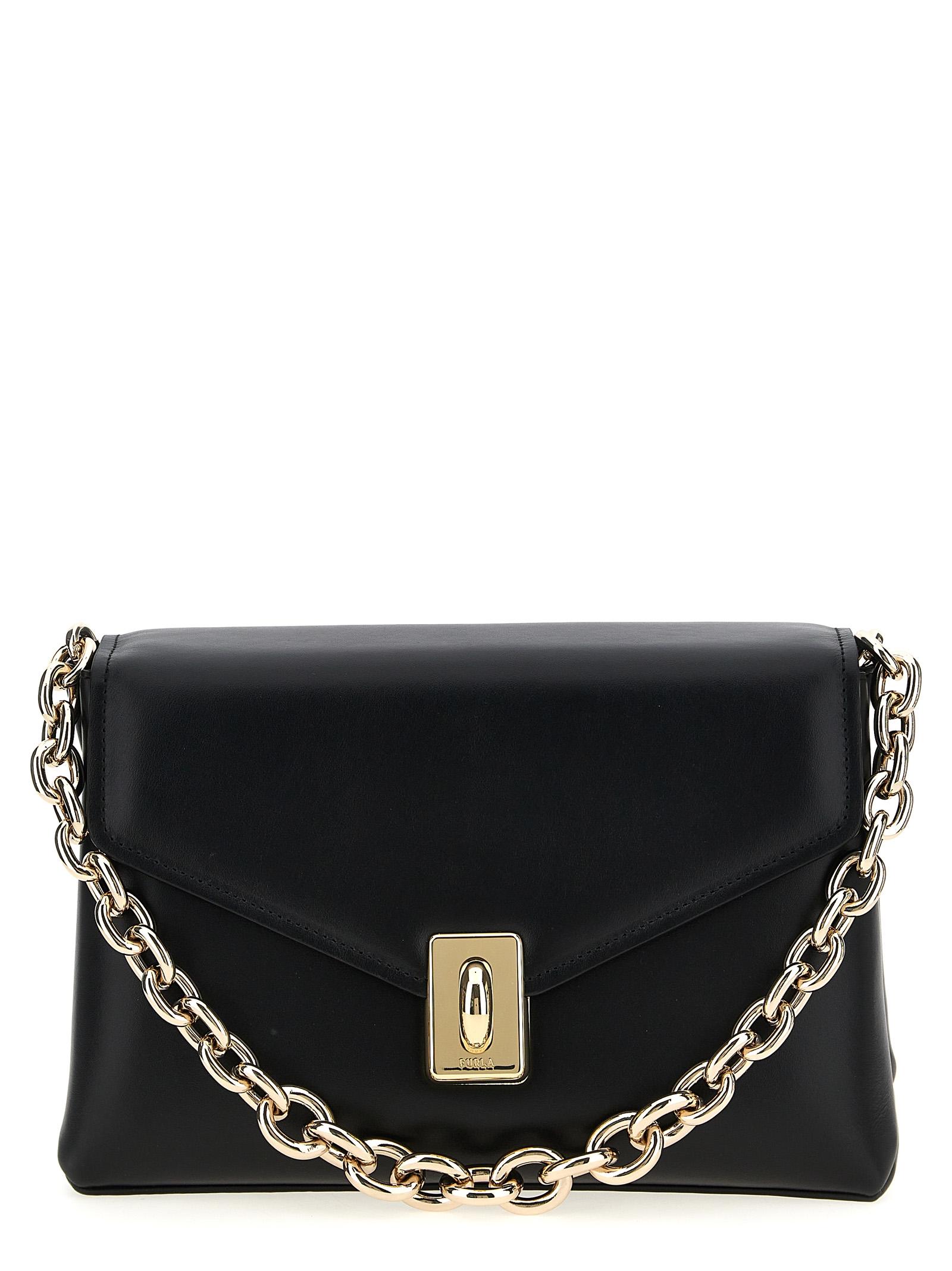 furla meridiana shoulder bag black leather - women
