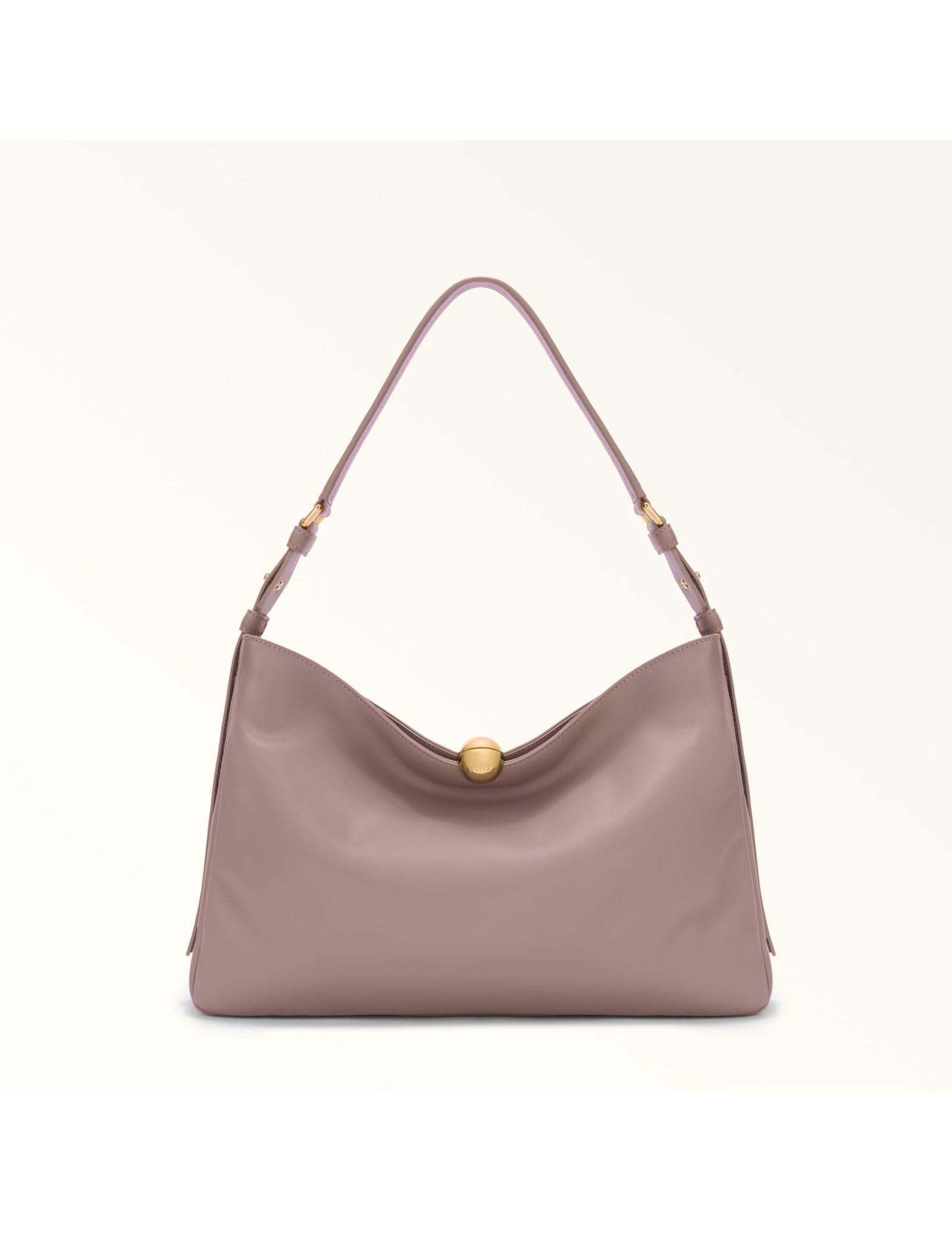 furla sfera soft l leather shoulder bag, dove grey