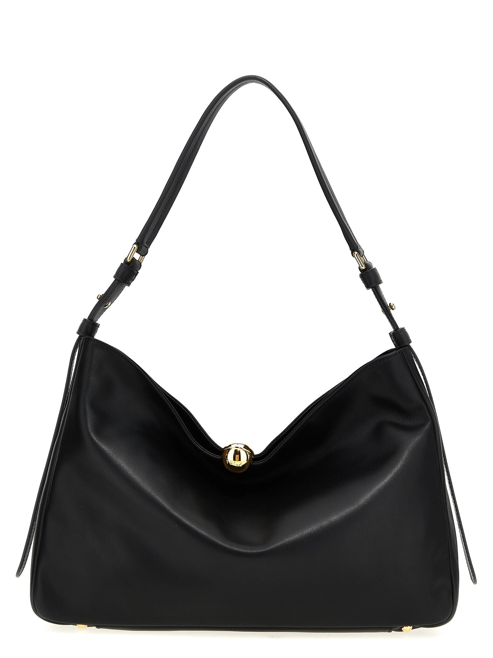 furla sfera soft l shoulder bag black leather - women