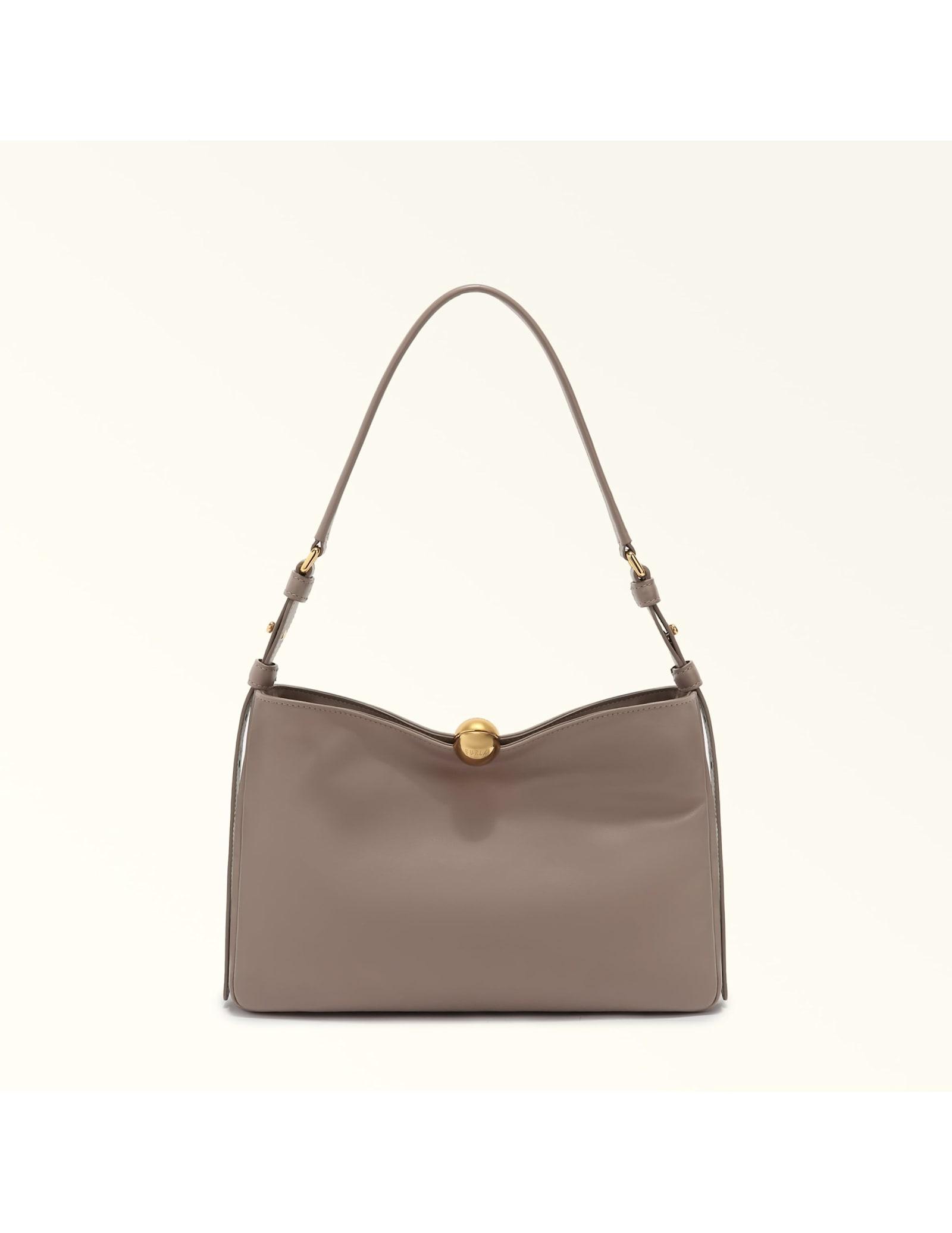 furla sfera soft m leather shoulder bag, dove grey