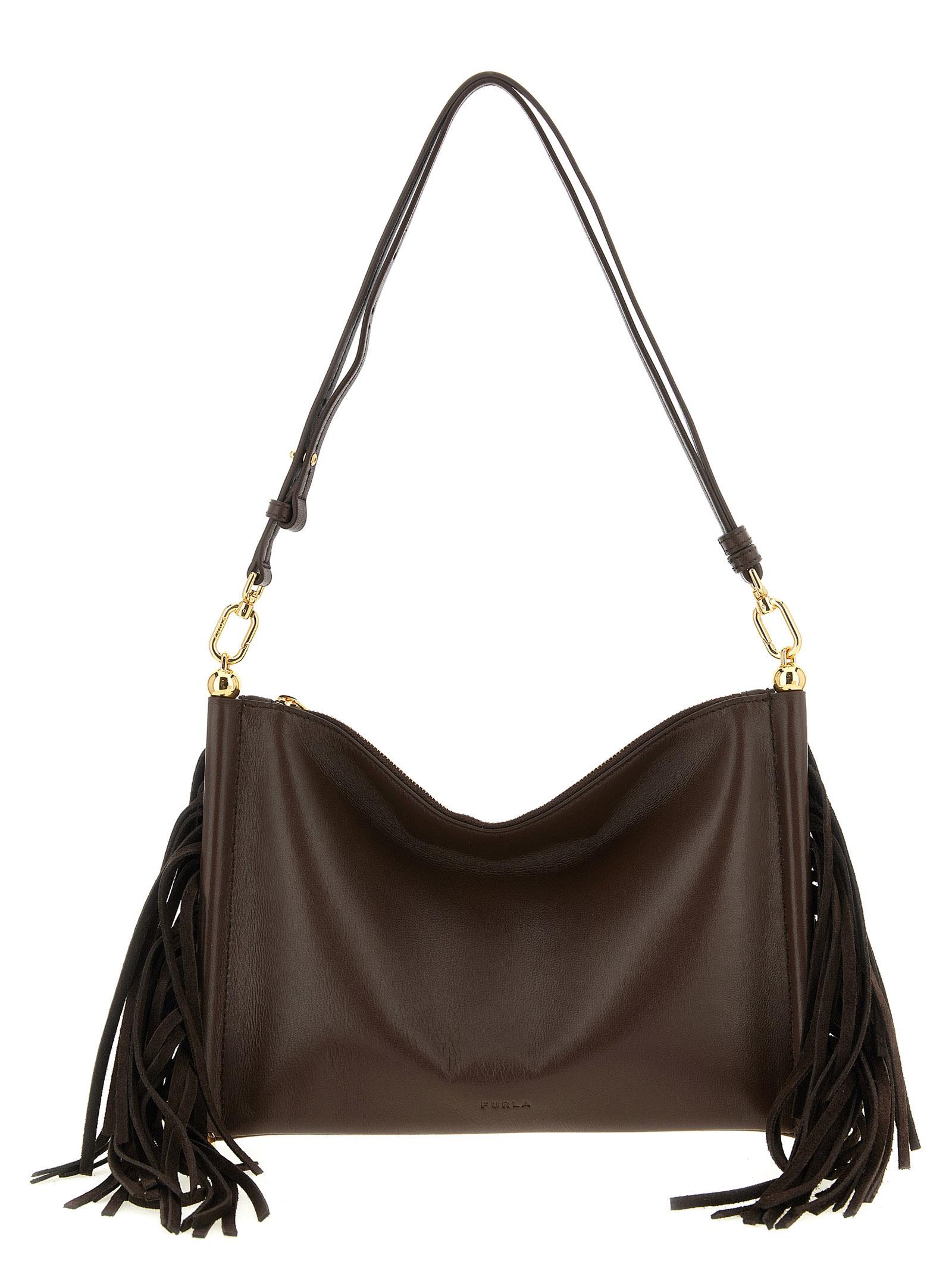 furla sfera soft mini shoulder bag brown lamb leather calf - women