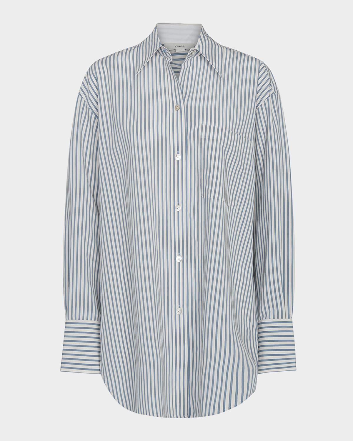 furrow stripe button-front shirt